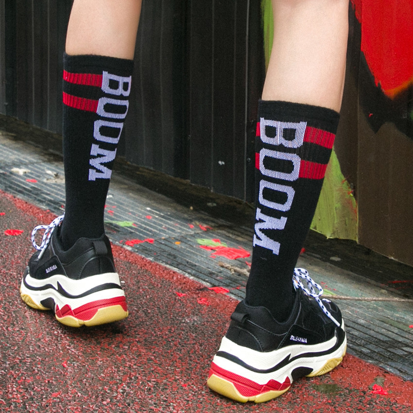 Skateboard Street Men Women Socks Stockings BOOM Words Two Stripes Hip-hop Creative Couple Sock